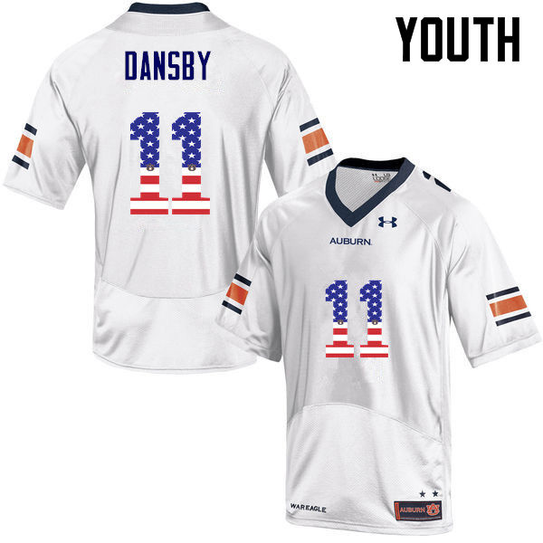 Youth #11 Karlos Dansby Auburn Tigers USA Flag Fashion College Football Jerseys-White - Click Image to Close